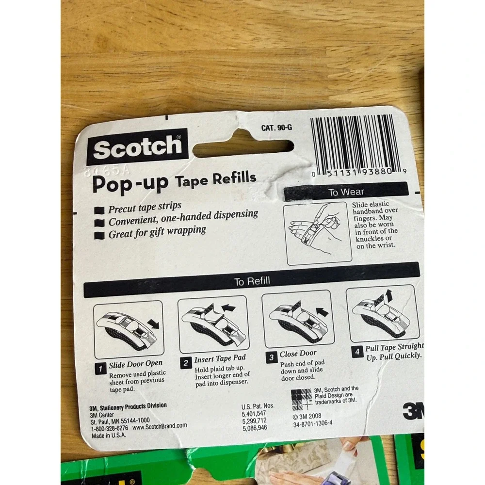 4 Pack Scotch Pop-up Tape Refills 3M 90-G Precut Strips 0.75 x 2 Inch 900 Total
